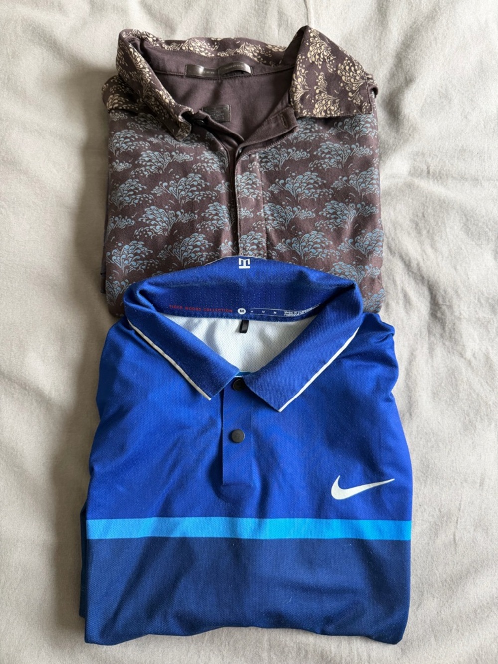 Lot Of 2 Nike Golf Tiger Woods Polo Shirts Men’s Medium Brown Floral & Blue